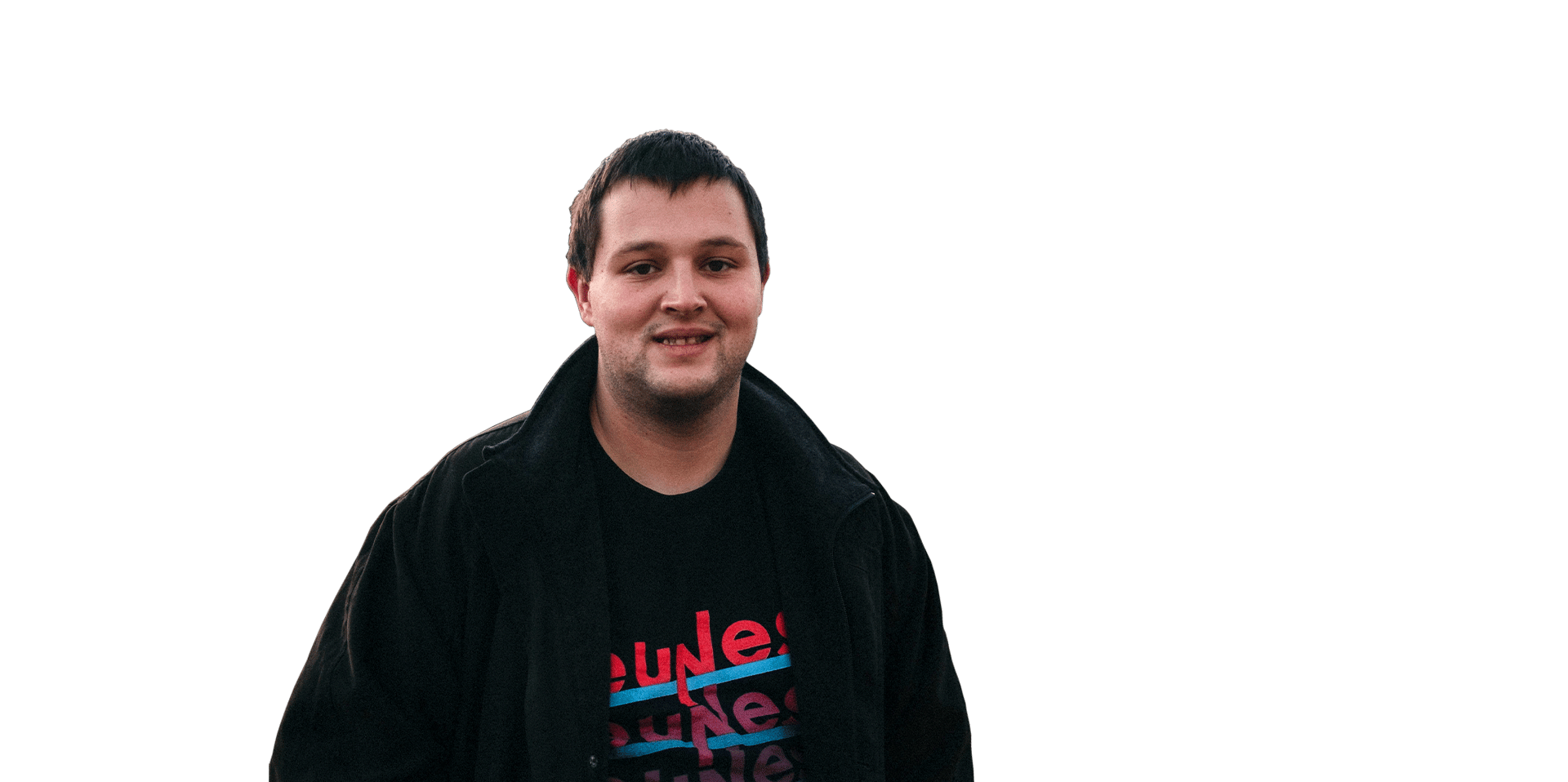 Cheek, Outerwear, Smile, Jaw, Sleeve, Beard, Gesture, T-shirt