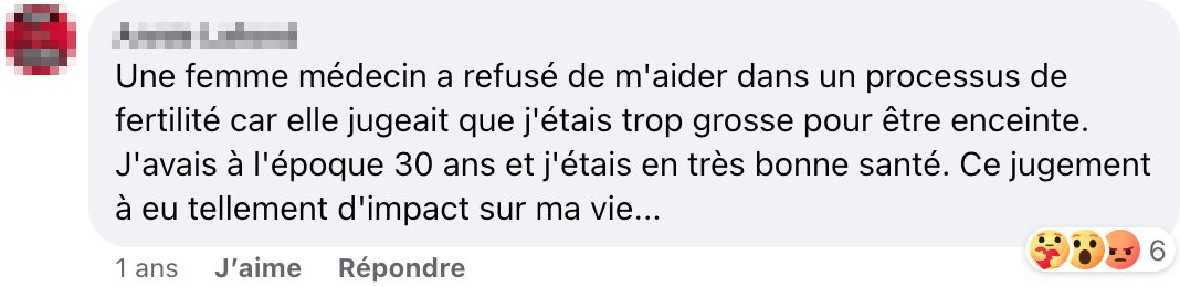 Un témoignage de grossophobie sous la publication du CDM