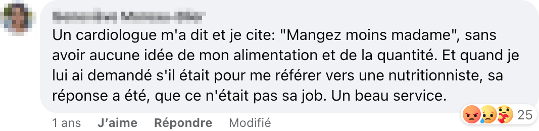Un témoignage de grossophobie sous la publication du CDM