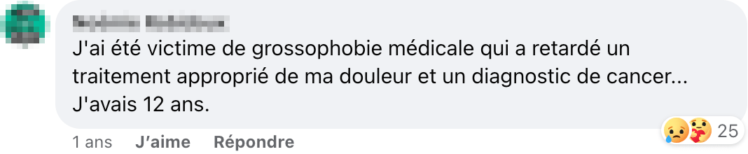 Un témoignage de grossophobie sous la publication du CDM