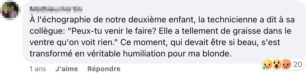 Un témoignage de grossophobie sous la publication du CDM